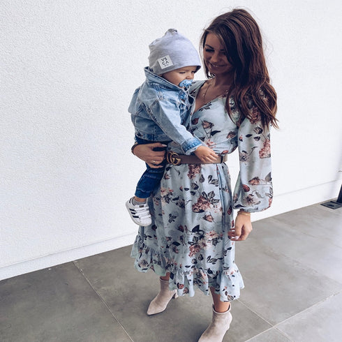 V-neck print dress maxi - ROUTINE FASHION